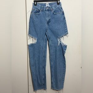 BDG High Rise Baggy Slashed Thigh Cut Out Distressed Straight Leg Jeans Size 26